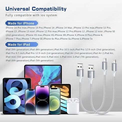 [معتمد من Apple MFi] شاحن iPhone قصير 3 أقدام 3 حزم، كابل USB A إلى Lightning سلك نايلون مجدول 36 بوصة للشحن السريع متوافق مع iPhone 14 13 12 11 Pro/Max/Mini Xs SE2/iPad للسيارة in Saudi Arabia