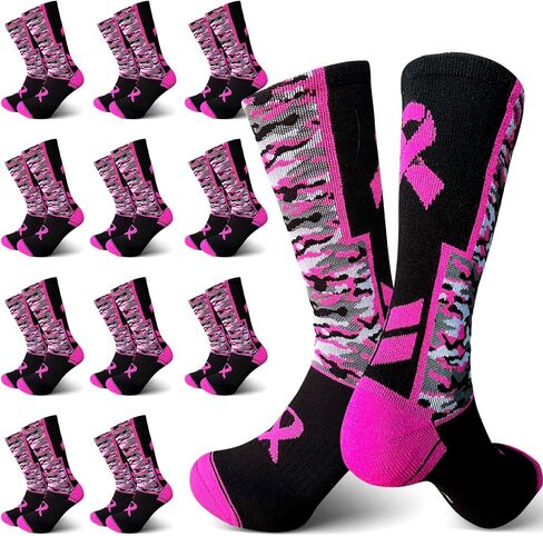 1/12/24 Pairs of Breast Cancer Awareness Socks Bulk, Pink Ribbon Socks for Football for Adults and Youth in Saudi Arabia
