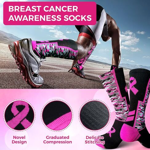 1/12/24 Pairs of Breast Cancer Awareness Socks Bulk, Pink Ribbon Socks for Football for Adults and Youth in Saudi Arabia