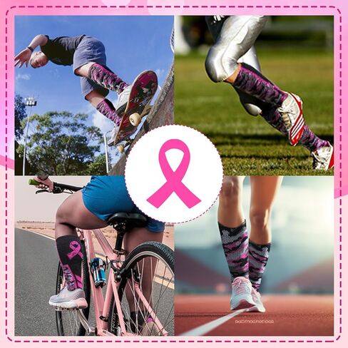 1/12/24 Pairs of Breast Cancer Awareness Socks Bulk, Pink Ribbon Socks for Football for Adults and Youth in Saudi Arabia