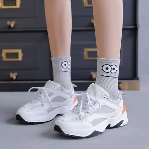 5 Pairs Comfy Funny Face Print Mid Tube Socks, Women's Casual Stockings & Hosiery in Saudi Arabia