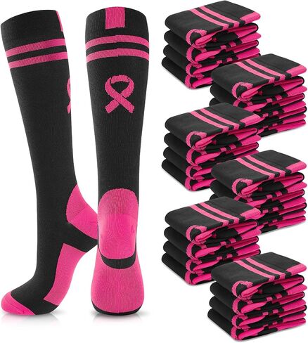 12 Pairs Breast Cancer Awareness Socks for Women Pink Ribbon Crew Socks Non-Slip Comfortable Stretchable Sport Socks in Kuwait