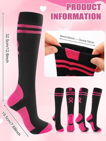 12 Pairs Breast Cancer Awareness Socks for Women Pink Ribbon Crew Socks Non-Slip Comfortable Stretchable Sport Socks in Kuwait