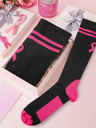 12 Pairs Breast Cancer Awareness Socks for Women Pink Ribbon Crew Socks Non-Slip Comfortable Stretchable Sport Socks in Kuwait