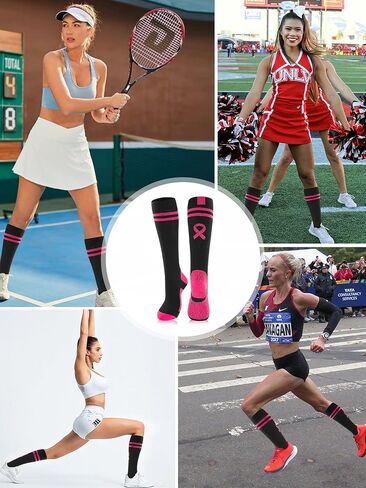 12 Pairs Breast Cancer Awareness Socks for Women Pink Ribbon Crew Socks Non-Slip Comfortable Stretchable Sport Socks in Kuwait
