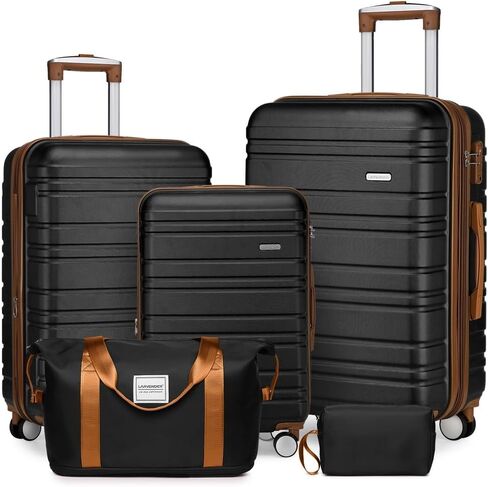 LANGSTON 5 Piece Luggage Set 3 Trolleys Large Medium Small with Travel Bag and Cosmetic Case TSA Lock 360 Spinner Wheels Adjustable Telescopic Handle Lightweight Elegant ABS Hard Shell,Blackbrown in Saudi Arabia