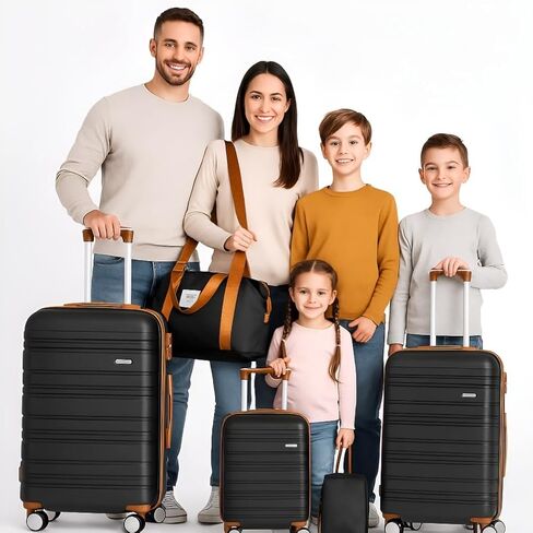LANGSTON 5 Piece Luggage Set 3 Trolleys Large Medium Small with Travel Bag and Cosmetic Case TSA Lock 360 Spinner Wheels Adjustable Telescopic Handle Lightweight Elegant ABS Hard Shell,Blackbrown in Saudi Arabia