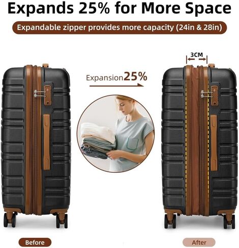 LANGSTON 5 Piece Luggage Set 3 Trolleys Large Medium Small with Travel Bag and Cosmetic Case TSA Lock 360 Spinner Wheels Adjustable Telescopic Handle Lightweight Elegant ABS Hard Shell,Blackbrown in Saudi Arabia