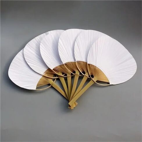 10/20/10pcs نقي أبيض الخيزران مقبض نطق فارغ الطلاء فارغ مجموعة مروحة أبيض مروحة الصيف (أبيض 10pcs) in Saudi Arabia