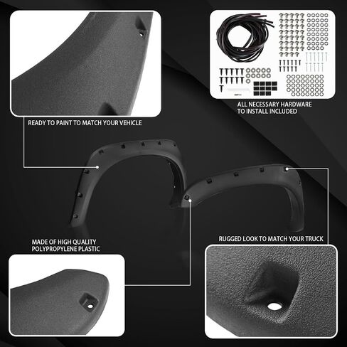 Autozensation Compatible with 2002-2008 Dodge Ram 1500, 2003-2009 Ram 2500 3500, 4PC Front + Rear Rugged Texture Pocket Fender Flares Wheel Cover in Saudi Arabia