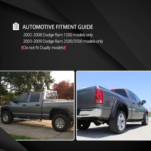 Autozensation Compatible with 2002-2008 Dodge Ram 1500, 2003-2009 Ram 2500 3500, 4PC Front + Rear Rugged Texture Pocket Fender Flares Wheel Cover in Saudi Arabia