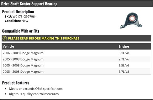 Drive Shaft Center Support Bearing - Compatible with 2005-2008 Dodge Magnum in Saudi Arabia