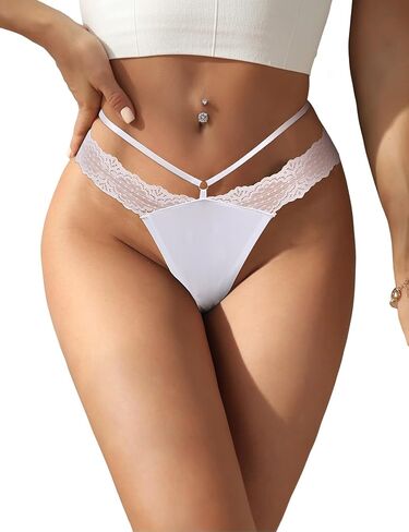 OhmyDear Womens G-String Thongs Sexy Lace Banties Ice Silk Cotton Cotton Crotch inferpants Comfy Tangas in Saudi Arabia