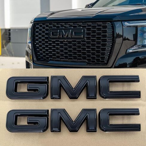 KIT OEM 2019-2025 استبدال Emblem Front و Tailgate لعام 2019+ Sierra 1500 AT4 Denali 2500HD 3500HD BACS ، 2023-25 ​​Canyon 86539816 (مزيج من Black Matte & Gloss) in Kuwait