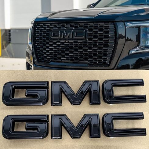 KIT OEM 2019-2025 استبدال Emblem Front و Tailgate لعام 2019+ Sierra 1500 AT4 Denali 2500HD 3500HD BACS ، 2023-25 ​​Canyon 86539816 (مزيج من Black Matte & Gloss) in Kuwait