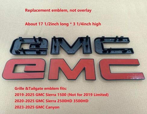 KIT OEM 2019-2025 استبدال Emblem Front و Tailgate لعام 2019+ Sierra 1500 AT4 Denali 2500HD 3500HD BACS ، 2023-25 ​​Canyon 86539816 (مزيج من Black Matte & Gloss) in Kuwait