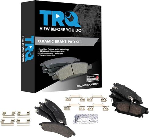 TRQ Front and Rear Brake Pad Set Ceramic Hardware Compatible with 2004-2009 Cadillac SRX in Saudi Arabia