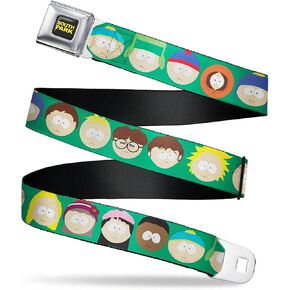 Paramount Network Belt, Seatbelt Buckle Belt, South Park Kids Faces Green, Adjustable