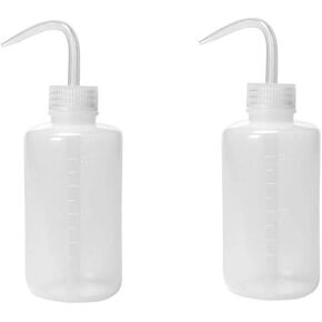 2PCS 250ml Safety Wash Bottle Plastic Bent Tip Graduated Squeeze Bottle Narrow Mouth Label Tattoo Wash Bottle Oil Water Wash Cleaning Containers Dispensers for Gardening Lab Supplies