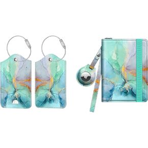 Fintie Airtag Passport Holder Wallet with 2 Pcs Luggage Tags, RFID Blocking Travel Accessories Case Cover for Women Men