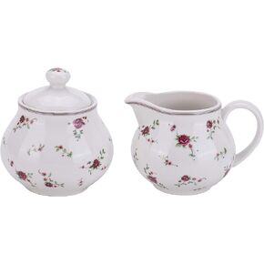 Cream & Sugar Sets with Lids Porcelain Vintage Floral Sugar Bowl and Creamer Set In Beige Ceramic Sugar and Creamer Sets for Home and Kitchen Dining Serving,Rose
