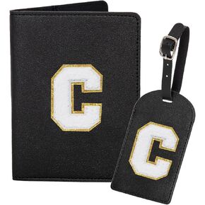 Mr and Mrs Passport Cover and Luggage Tag Set,PU Leather Passport Case Holder Travel Suitcase Tag,Bridal Shower Wedding Honeymoon Gifts for Couples (Black and White)
