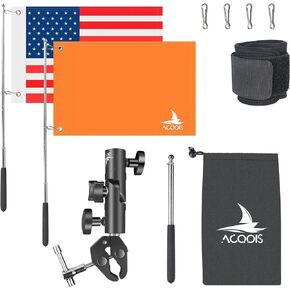 علم القارب البرتقالي، حامل العلم الأمريكي للقارب 48 بوصة علم التزلج على الماء قابل للتعديل سارية علم القارب لقضبان مستديرة ومربعة عائمة مقاس 0.59-2 بوصة، علم الكاياك مع علم بديل للسباحين in Kuwait