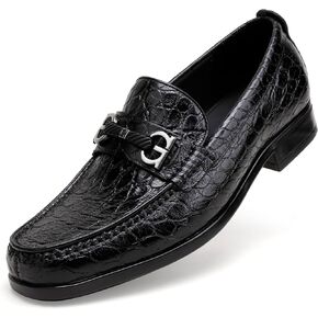 Classic Mens Leather Dress Shoes, Premium Fashion Alligator Printed Business Dress Shoes Moc-Toe Buckle Wedding Party Loafers for Men