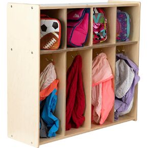4 Section Montessori Cubby Toddler Coat Rack, Backpack Hanger, School Locker Organizer, Mudroom Furniture with Storage & Hooks for Daycare, School, Kid's Room