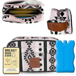 Breastmilk Cooler Bag - Dual Pocket for Bottle and Bags - Includes Ice Pack (Green)
