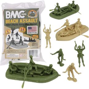 BMC Marx Plastic Army Men Beach Assault - Green vs Tan 24pc WW2 US Soldiers - Made in USA