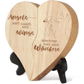 Cat Memorials Gifts - Loss of Cat Sympathy Gift, Cat Bereavement Gifts, Wooden Heart Pet Memorial Gifts, Wooden Decorative Signs Plaques - Angels don't always have wings