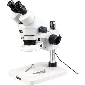 AmScope SM-1BS-64S Professional Binocular Stereo Zoom Microscope, WH10x Eyepieces, 7X-45X Magnification, 0.7X-4.5X Zoom Objective, 64-Bulb LED Ring Light, Pillar Stand, 110V-240V