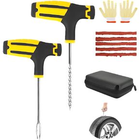 Heavy Duty Tire Repair Tools Kit -Tools for Quick and Easy Repair - Flat Tire Puncture Repair Kit for Cars, Trucks, Motorcycles, ATV, Tire Plug Kit,Jeep, Tractor and Trailer Tire Repair Kit