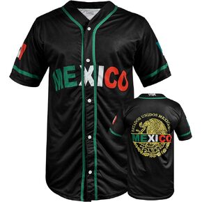 Mexico Baseball Jersey, Black Mexico Baseball Button Down Jersey Shirts Mexican Flag Baseball