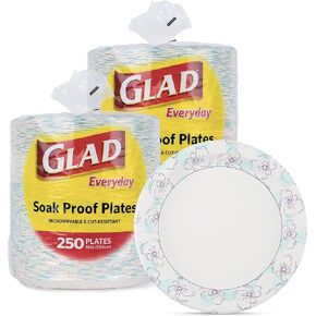 أطباق ورقية دائرية للاستعمال مرة واحدة من Glad مقاس 25.4 سم، زهرة زرقاء|مقاومة للنقع والقطع وآمنة للاستخدام في الميكروويف للحفلات|50 طبقًا ورقيًا ضخمًا مقاس 10 بوصة