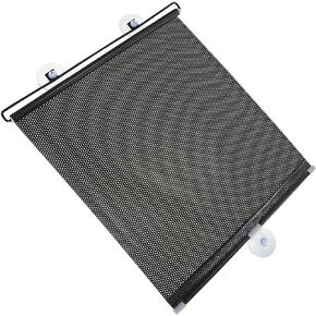 No Drilling Retractable Roller Window Shades W/3 Suction Cups, Black Blackout Blind Shade Temporary Cover Curtain for Home Bedroom Car (24" L×16" W, Black dot)