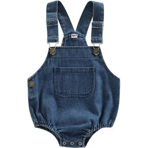 Emmababy Baby Boy Girl Denim Romper with Pockets Suspender Sleeveless Jumpsuit Shorts Button Up Jean Overalls Winter Clothes