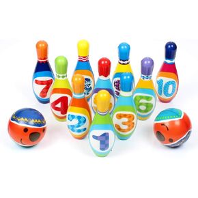 Kids Bowling Set Toddler Indoor Active Play Game Educational Toys 10 Soft Foam Pins & 2 Balls Developmental Toys Sport Gift for Boys Girls Age 3+