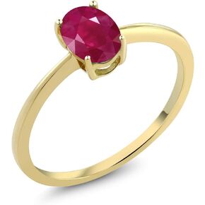 Gem Stone King 10K Yellow Gold Red Ruby Solitaire Engagement Ring For Women (1.02 Cttw, Oval 7X5MM, Gemstone July Birthstone, Available in Size 5,6,7,8,9)
