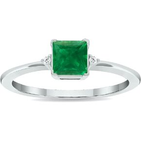 Women's Princess Cut Emerald and Diamond Classic Band in 10K White Gold