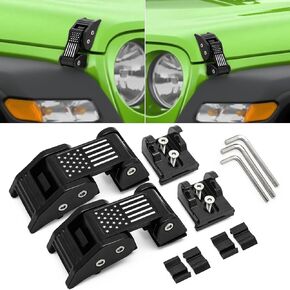 Aluminium Alloy Hood Hold-Down Latch Hood Lock Catch & Bracket With Flag for 2007-2017 Jeep Wrangler JK / 2018-2023 Wrangler JL JLU /2020-2023 Gladiator JT