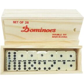 Premium Set of 28 Double Six Dominoes with Wood Case, Brown, 28 Piece (12-2408)