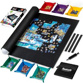 Becko US 2000 Piece Puzzle Mat Roll Up with 6 Sorting Trays & Storage Bag & Black Pump, Jigsaw Felt Mat for Easy Transport & Storage, Portable Puzzle Saver for 2000 1500 1000 500 Pieces Jigsaw Puzzles