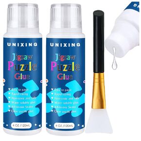 Jigsaw Puzzle Glue Clear Puzzle Glue with Sponge Head, Replace Puzzle Saver Suitable for 3000/3500/5000 Pieces of Puzzle for Paper and Wood, Water-Soluble Craft Puzzle Glue (2 Bottle X 120ML)