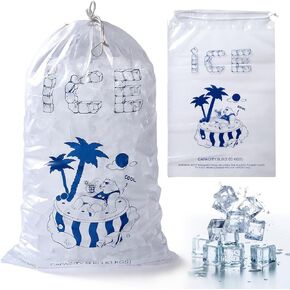 Ice Bags 8 lb with Drawstring, 50 Pack Reusable Ice Cube Bags, 11 x 19 Inch Heavy-Duty Ice Bags for Ice Machines, Ice Storage Bags with Plastic Drawstring for Freezer Keeper(2 Mils Thickness)