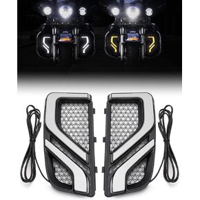 KEMIMOTO Motorcycle LED Turn Signal Running Light for Fairing Lower Grills, Compatible with Touring Electra Glide Ultra Limited Road Glide 2014-2020 2021 2022 2023 (Black)