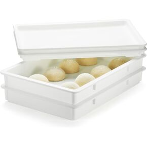 CURTA 2 Sets Pizza Dough Proofing Box with Lid, 18" x 26" x 3" NSF Listed Stackable Commercial Grade Bread Prep Trays, BPA Free Heavy-Duty Polypropylene Plastic, 2 Trays & 2 Covers