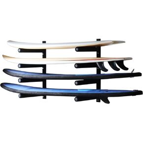 HUIMENG Surfboard Wall Rack Display Mount Storage Rack for 4 Surfboard/SUP/Snowboards/Skateboards/Kiteboards/Wakeboards/Paddleboard Wall Storage Racks,Use Indoors and Dry Spaces Outdoors, black