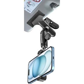 woleyi Car Sun Visor Phone Holder - [Metal Magic Arm] Cell Phone Holder for Car Mount with 1/4'' Screw Camera Clamp, for iPhone 15 14 13 12 Pro Max, Android Smartphone, Gopro, Dashcam and Accessories